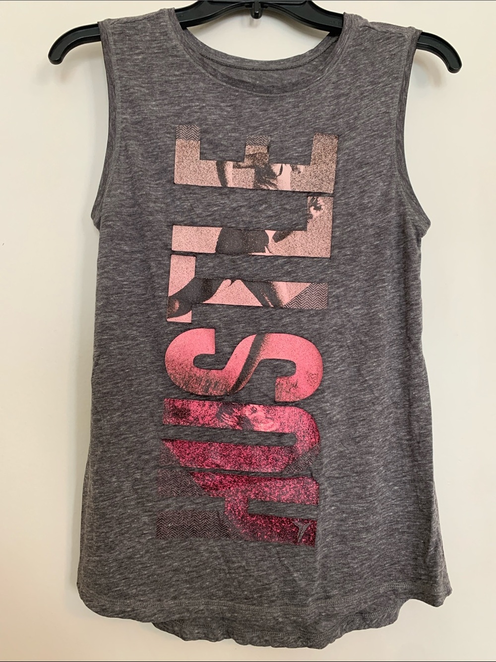 Old Navy Muscle Tank Top - Gray with Pink Graphic